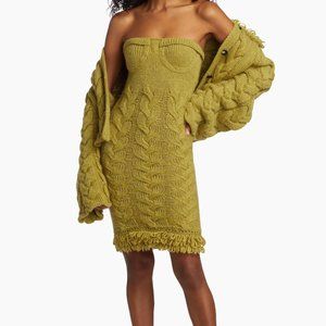 Alejandra Alonso Rojas  Strapless Cable-Knit & Fringe-Trim Minidress